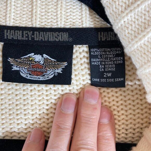 Vtg Y2K 2004 Harley Davidson‎ Women 2X Chunky Knit Ivory Spell Out Back Full Zip - Picture 4 of 15